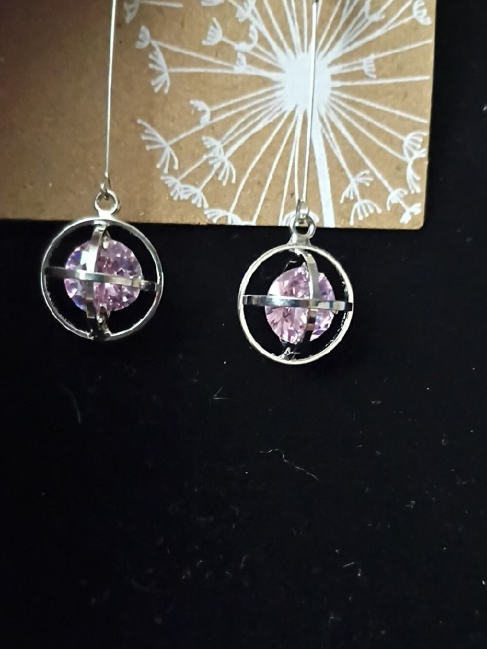 Silver-Tone Drop Earrings with Pink Crystal